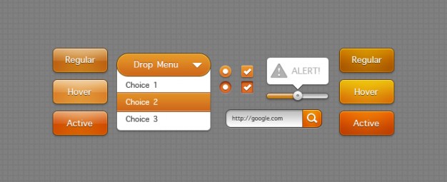 orange interactive elements like drop menu button