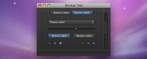 osx app interface elements with purple space background
