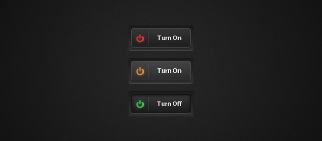 power switch buttons for user interface with dark grey background