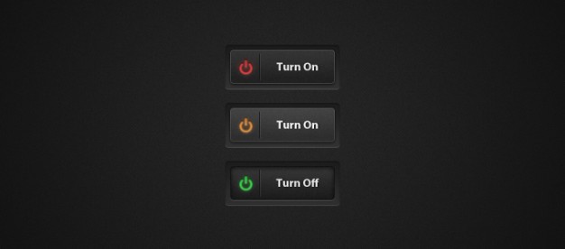 power switch buttons for user interface with dark grey background