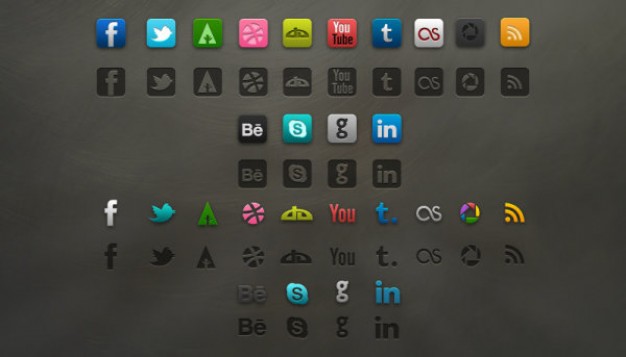 refined social icons layered material in different color for status