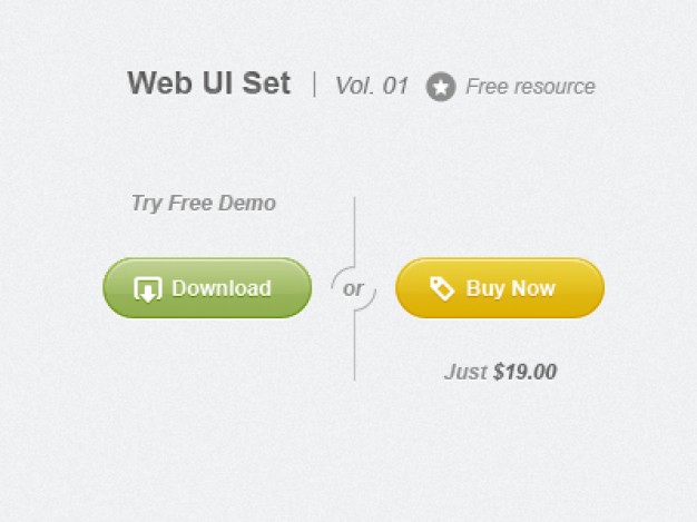 rounded button web set freebie with green and yellow two style