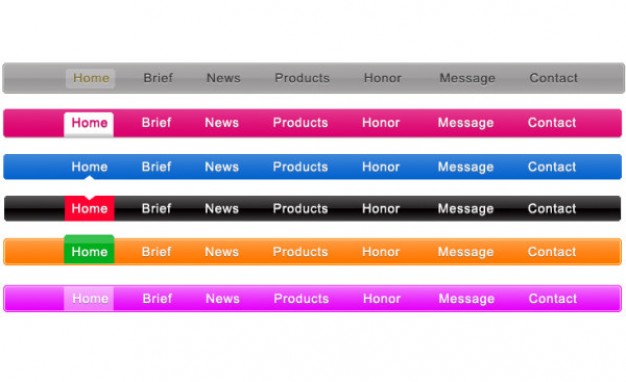 six simple navigation menu style layered material in different color style