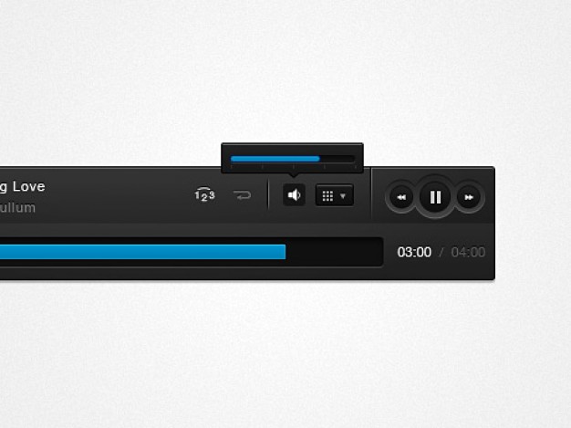 super slick music player in dark style with blue playing bar