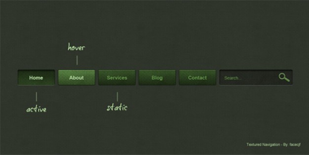 textured navigation with search form and menu items
