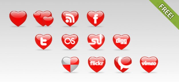 twelve valentine s day icons like rss facebook twitter etc