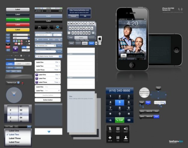 version of the iphone the gui psd layered material including button GUI interface elements