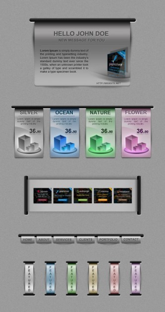 web design decorative elements in flower silver ocean nature color style