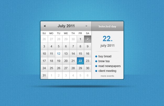 calendar widget with event display over blue background