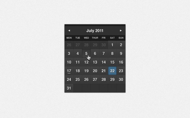 dark formal calendar in white and white