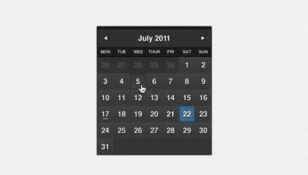 dark formal calendar with white date week month