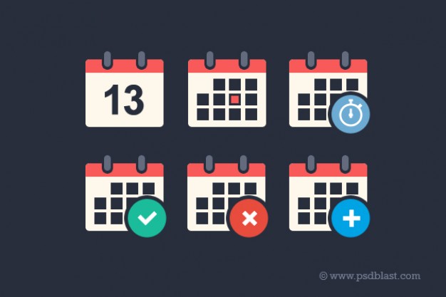 flat calendar icon set for countdown add delete