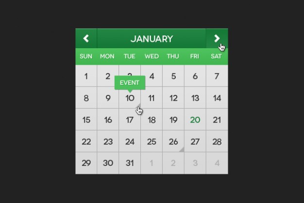 green calendar material with green top and green current date