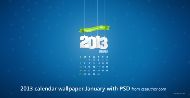 january desktop calendar wallpaper with green ribbon and blue background