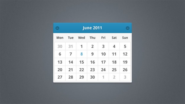 minimalist calendar widget with blue top