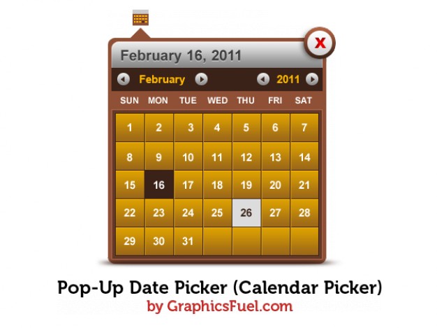 pop up date picker calendar picker in brown metal style