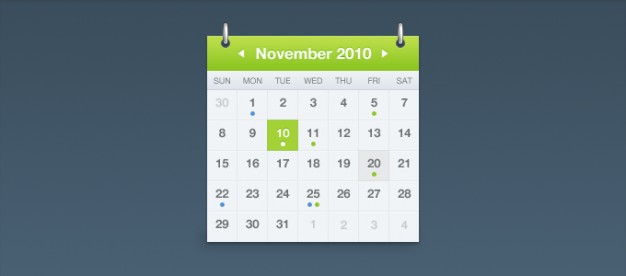 sexy calendar with green top over blue background