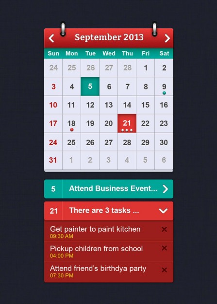 simple calendar interface with event display