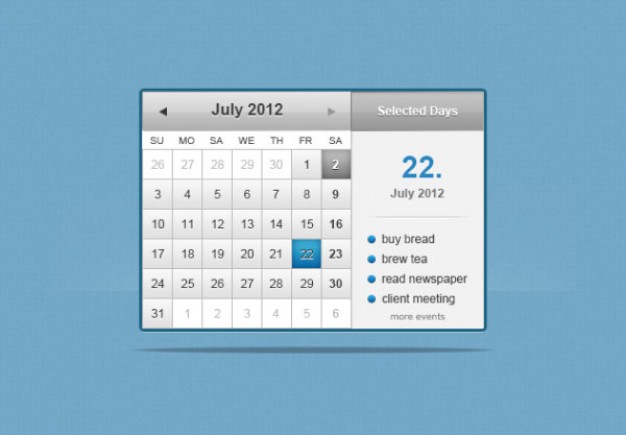 the web calender psd layered material over blue background