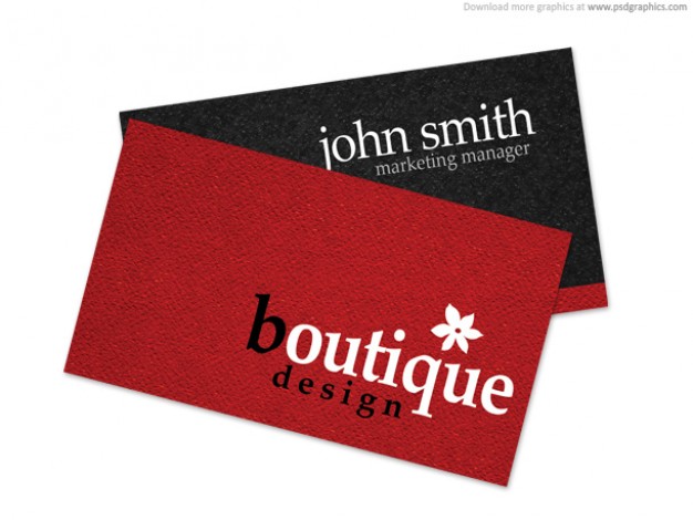 boutique business card with red and black background