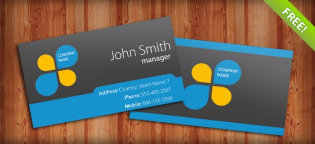 business card template with blue bottom and gray background