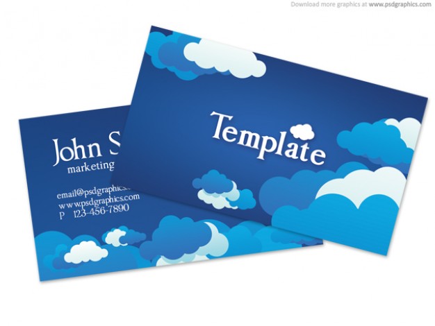 business card template with blue cloudy sky