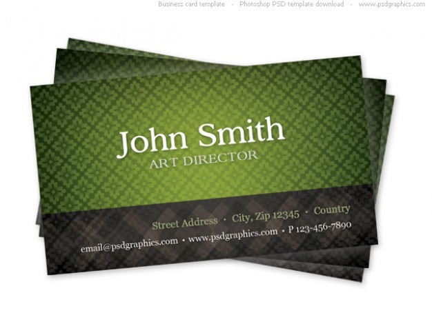 business card template with green seamless grids pattern