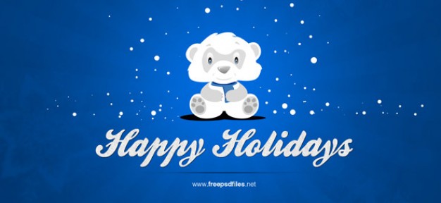 christmas background with cute snowflake bear over blue sky