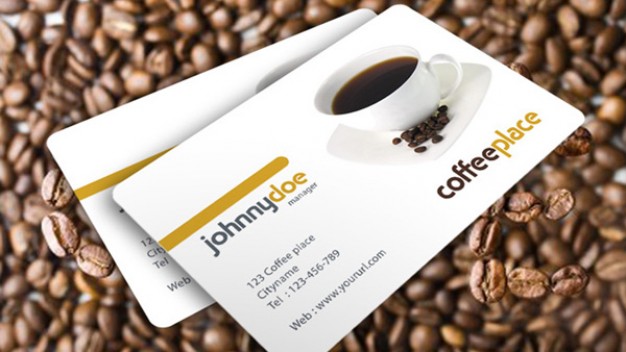 coffee place business card over coffees