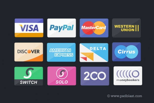 credit card payment icons set like visa paypal