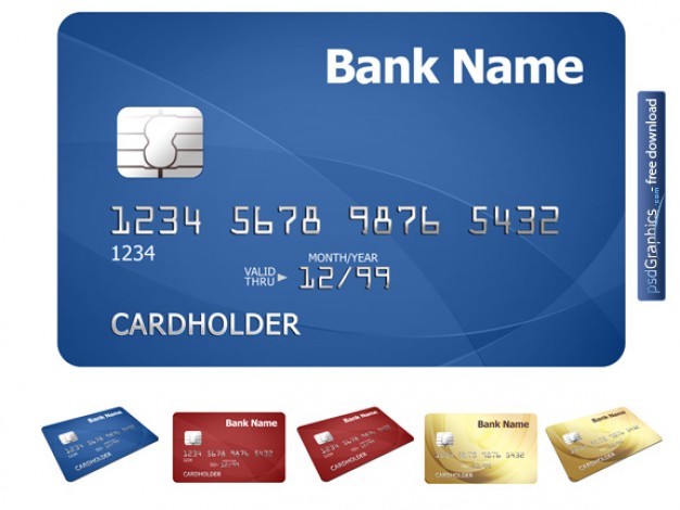 credit card template with blue background