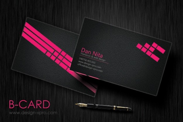 dark modern business card template set with pink lines