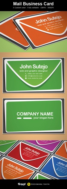 mail business card template in green and orange etc