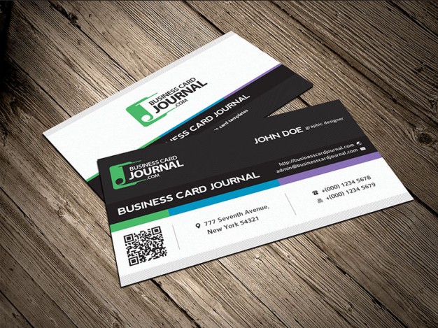 modern corporate business card template over wood background