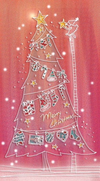 pastels christmas tree illustration layered painted by hand