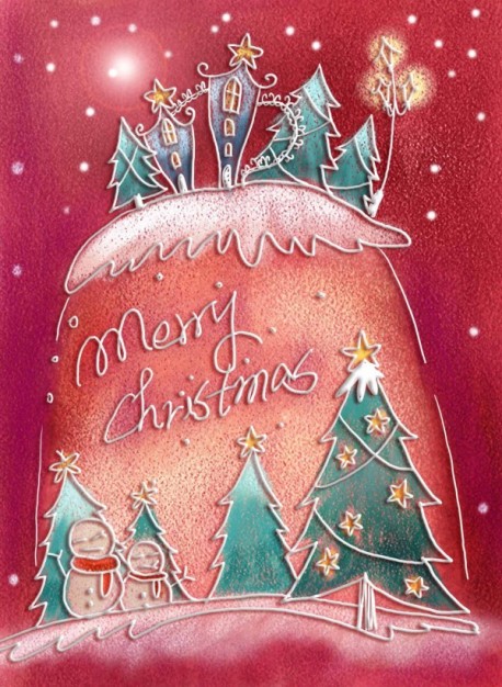 pastels christmas trees and stars illustration layered painted by hand