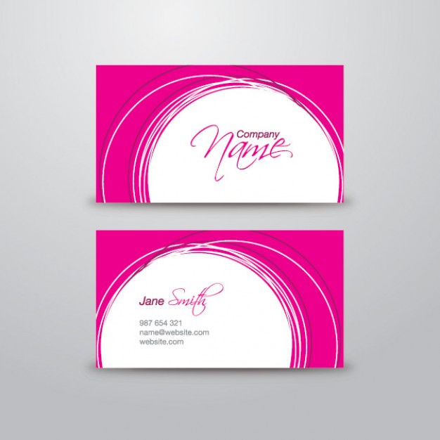 pink business card template with white circle and pink border