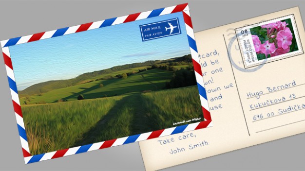 postcard with grassland landscape