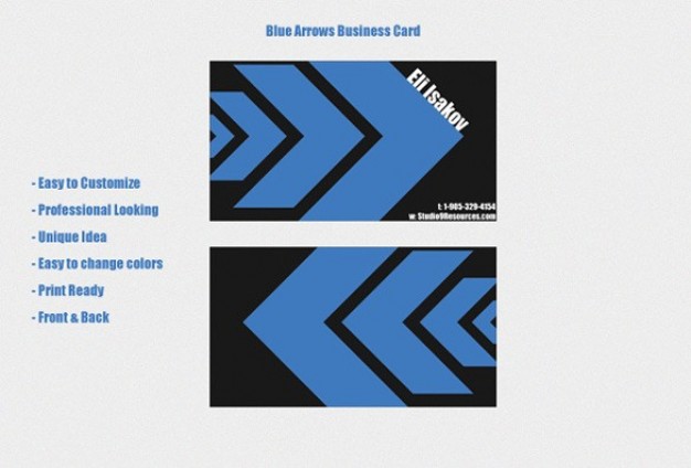 professional business card templates with blue arrows and black background