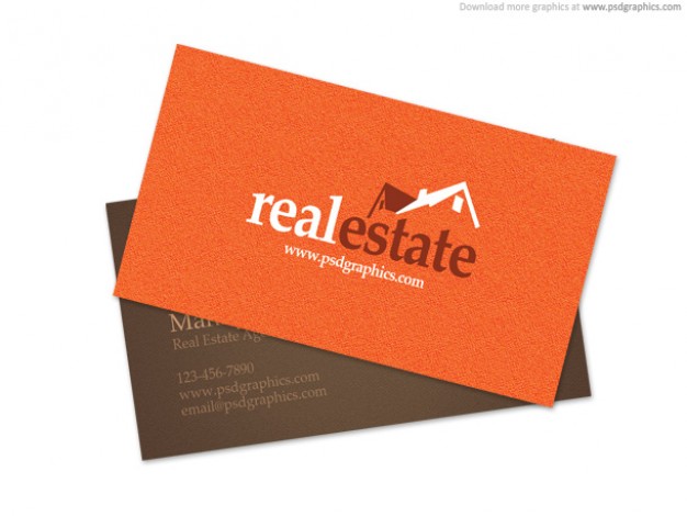 real estate business card in orange background