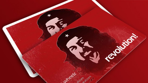 revolution business card with red background and portrait