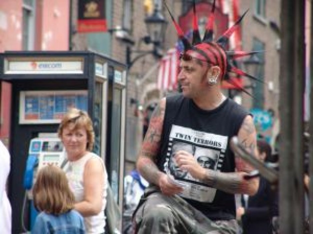 an extreme punk haircut at the street