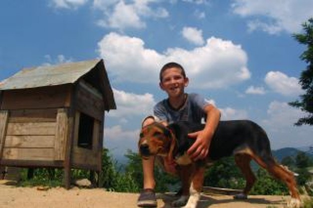 best friends animal that boy hugging dog