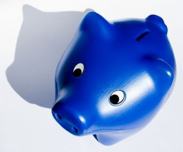 blue piggy bank with shadow