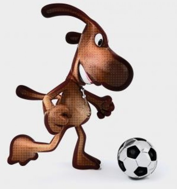 brown dog playing football over white background