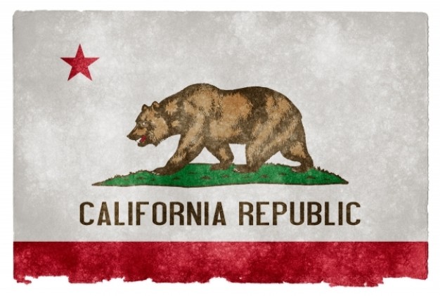 california grunge flag with bear star over gray background