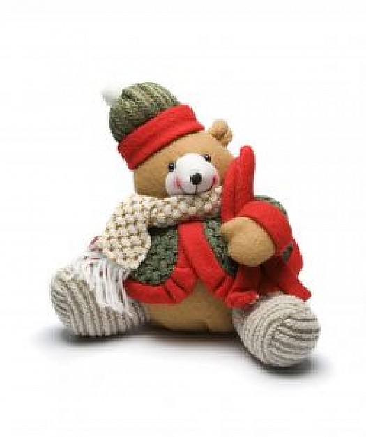 christmas bear with Christmas clothing in front view