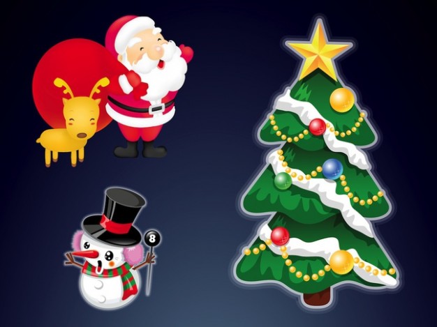 christmas celebration illustrations pack with santa tree snowman