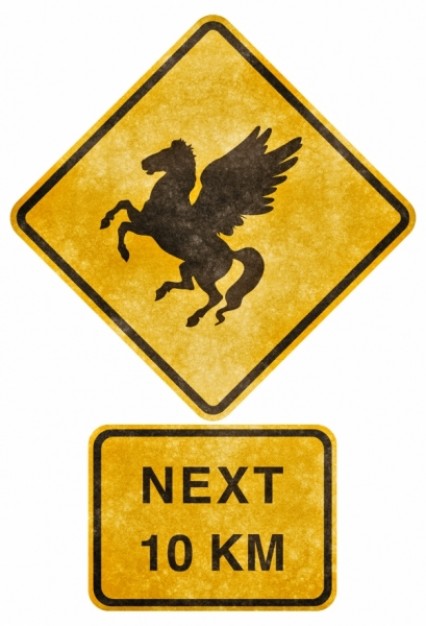 crossing road grunge sign standing pegasus