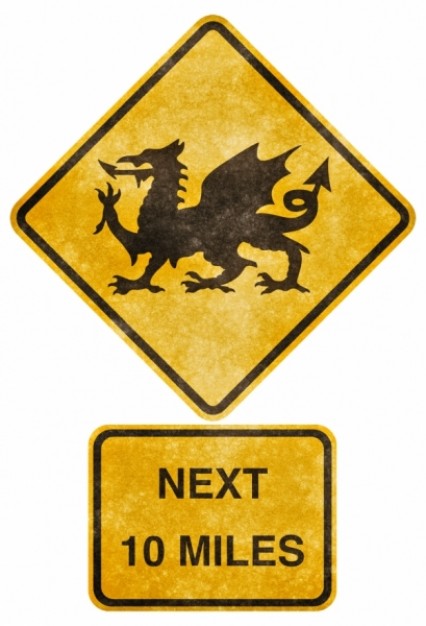 crossing road with dragon grunge sign welsh dragon